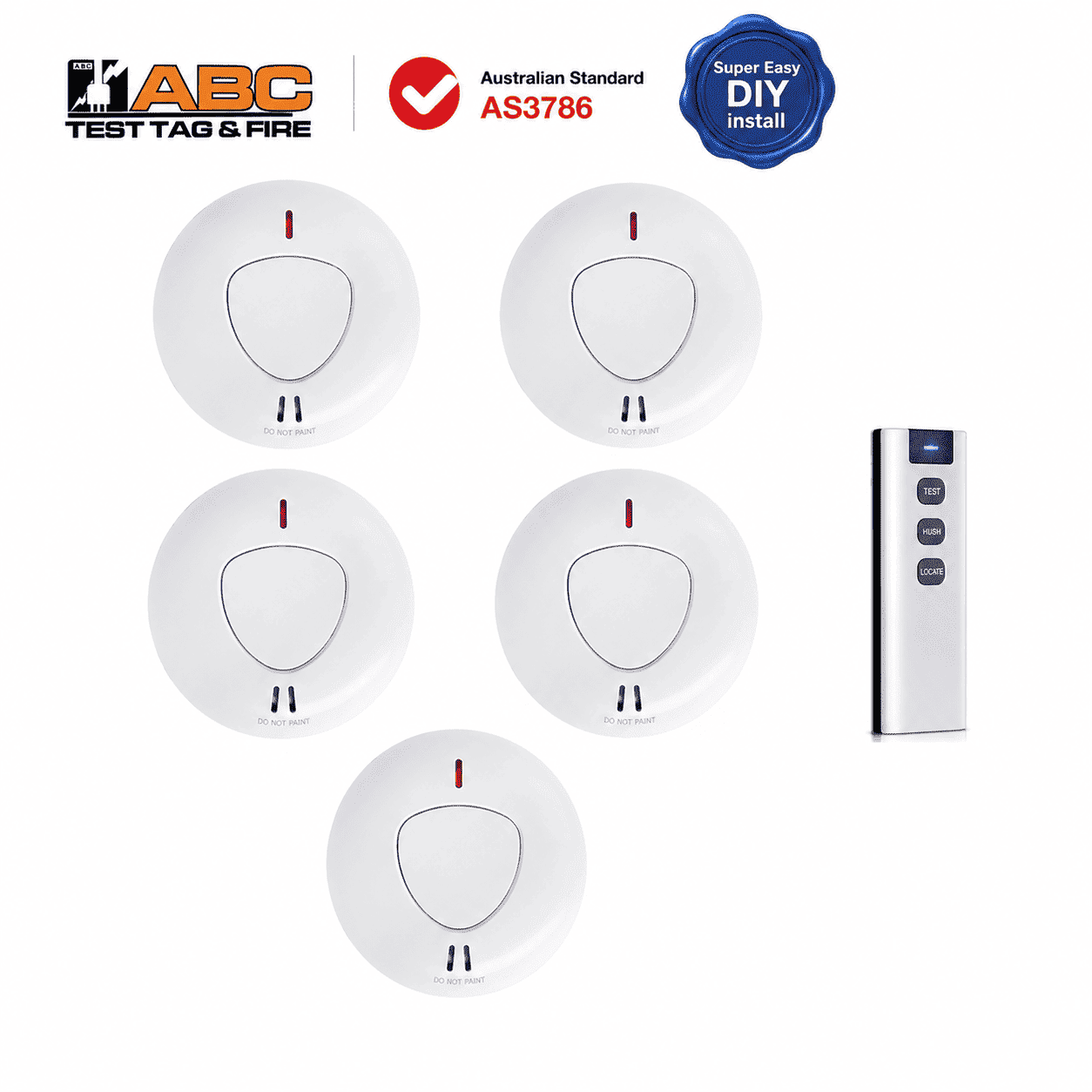 5 photoelectric interconnected smoke alarms with free test/hush/locate remote