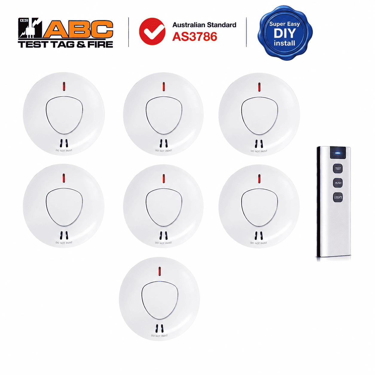 7 photoelectric interconnected smoke alarms with free test/hush/locate remote
