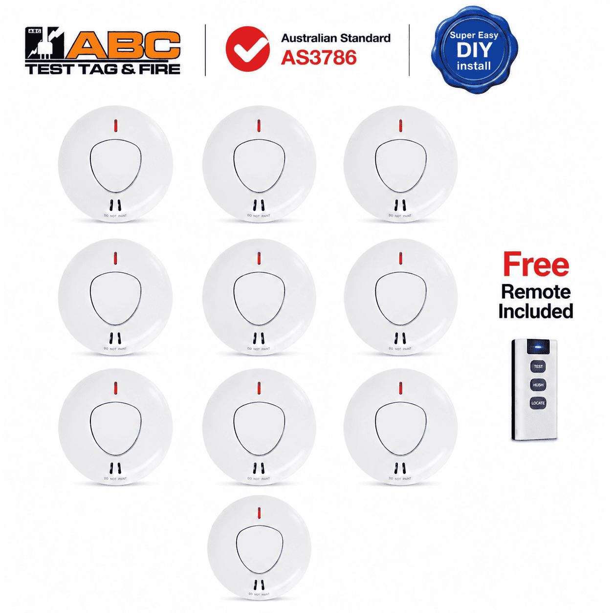 10 photoelectric interconnected smoke alarms with free test/hush/locate remote