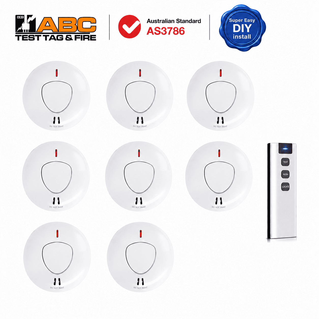 8 photoelectric interconnected smoke alarms with free test/hush/locate remote