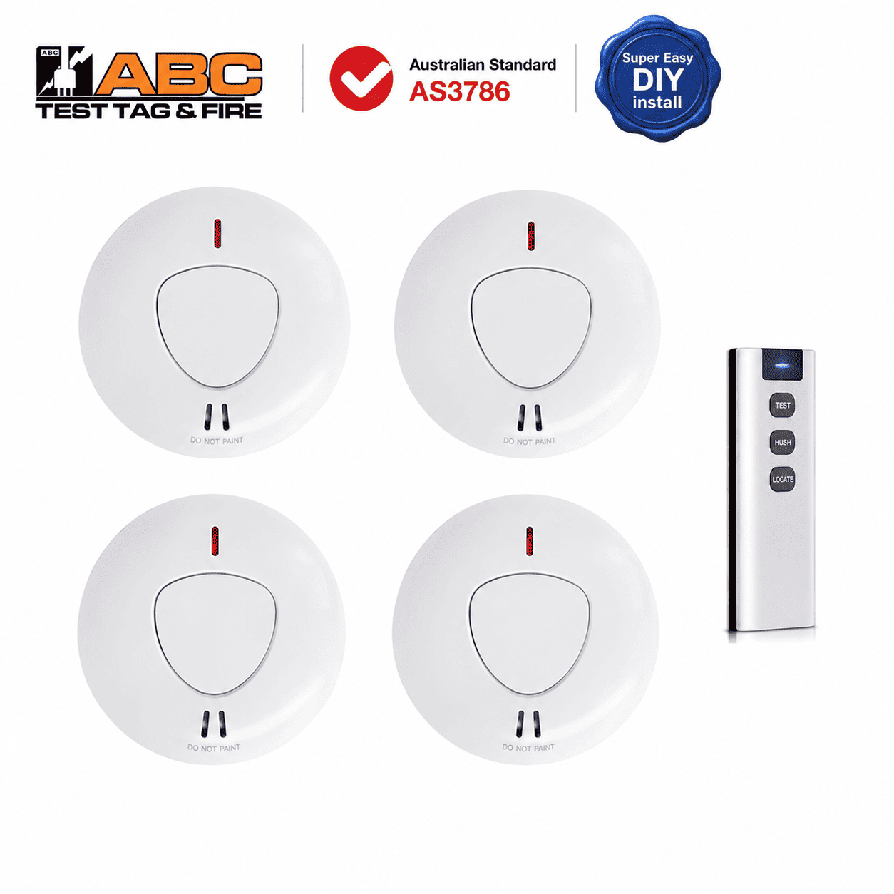 4 photoelectric interconnected smoke alarms with free test/hush/locate remote