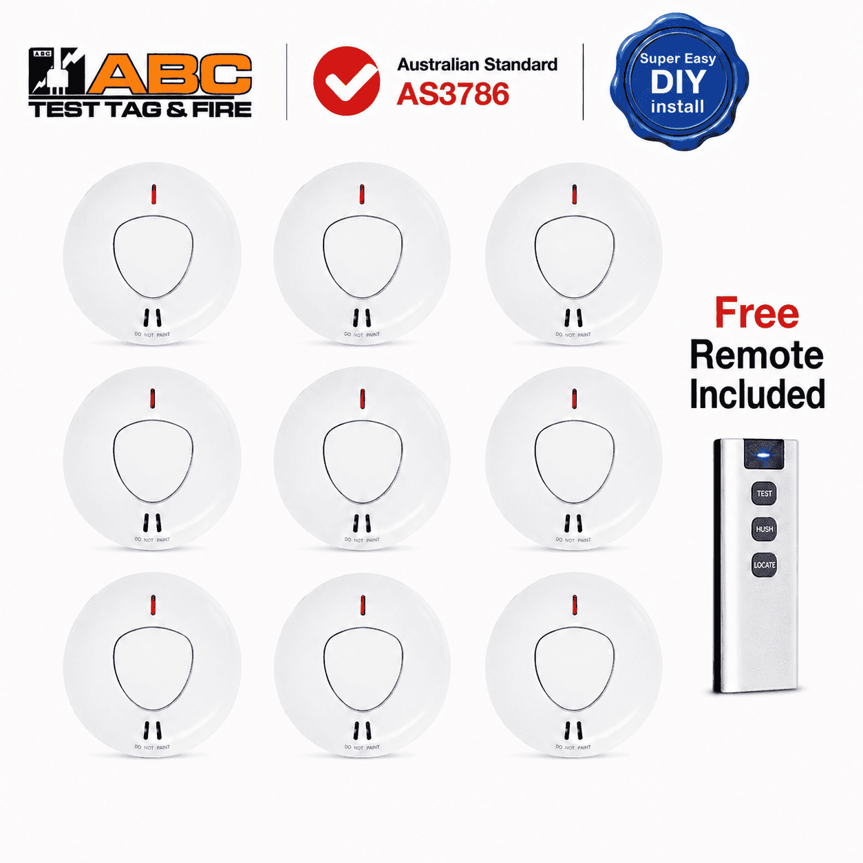 9 photoelectric interconnected smoke alarms with free test/hush/locate remote